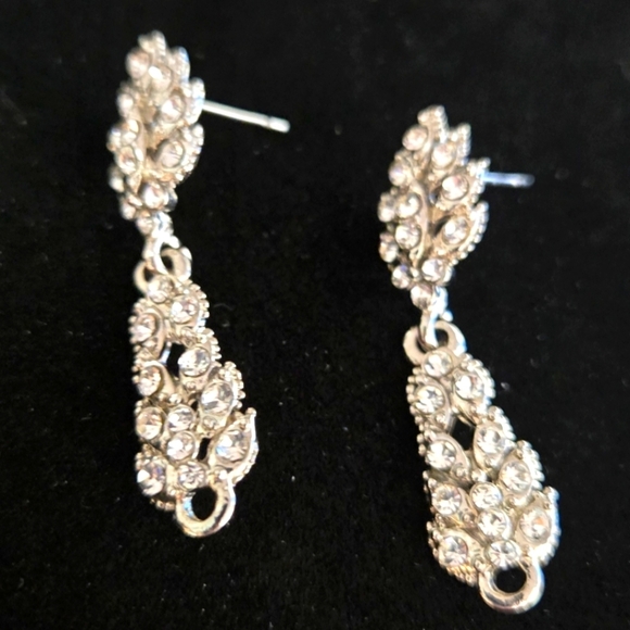 Silver Tone Rhnistones Drop Earrings - Picture 8 of 13